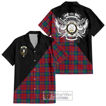 Lindsay Modern Tartan Short Sleeve Button Shirt with Family Crest and Military Logo Style