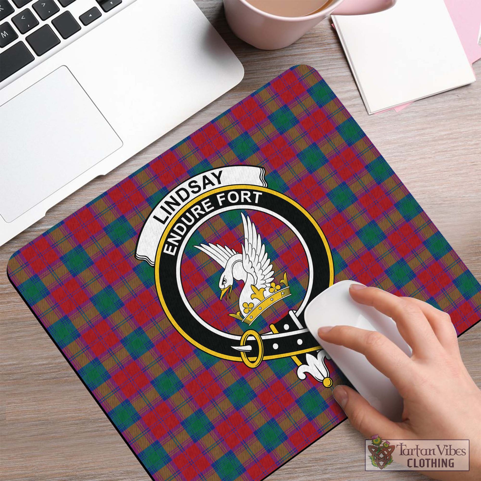 Tartan Vibes Clothing Lindsay Modern Tartan Mouse Pad with Family Crest