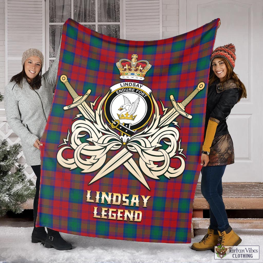 Tartan Vibes Clothing Lindsay Modern Tartan Blanket with Clan Crest and the Golden Sword of Courageous Legacy