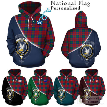 Lindsay Modern Tartan Hoodie with Personalised National Flag and Family Crest Half Style