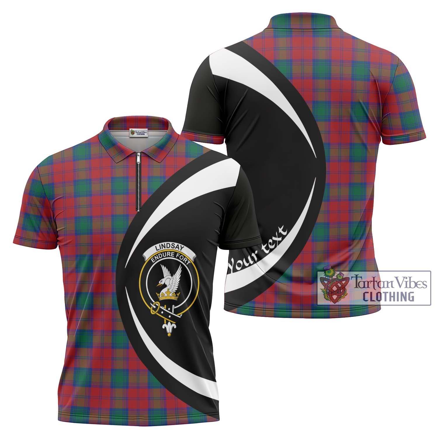 Tartan Vibes Clothing Lindsay Modern Tartan Zipper Polo Shirt with Family Crest Circle Style