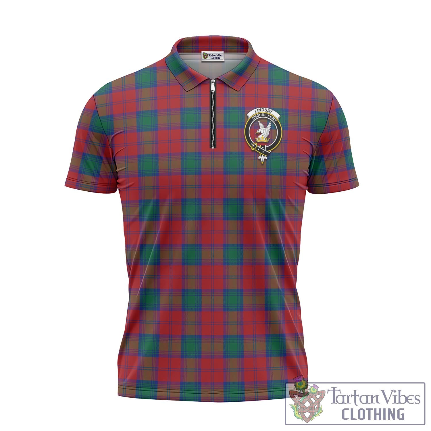 Tartan Vibes Clothing Lindsay Modern Tartan Zipper Polo Shirt with Family Crest