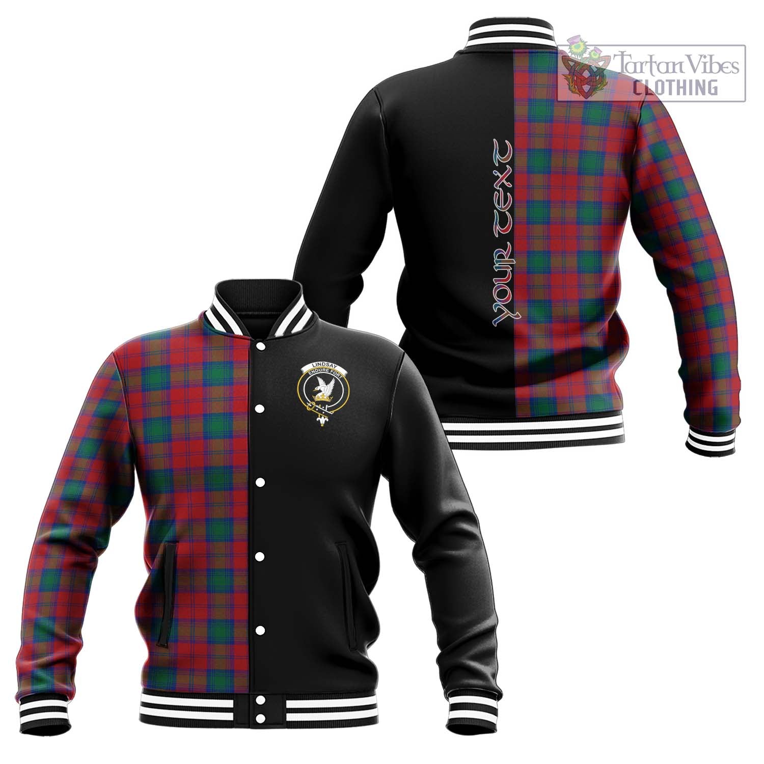 Tartan Vibes Clothing Lindsay Modern Tartan Baseball Jacket with Family Crest and Half Of Me Style