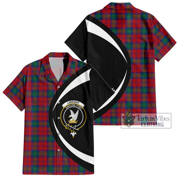 Lindsay Modern Tartan Short Sleeve Button Up with Family Crest Circle Style