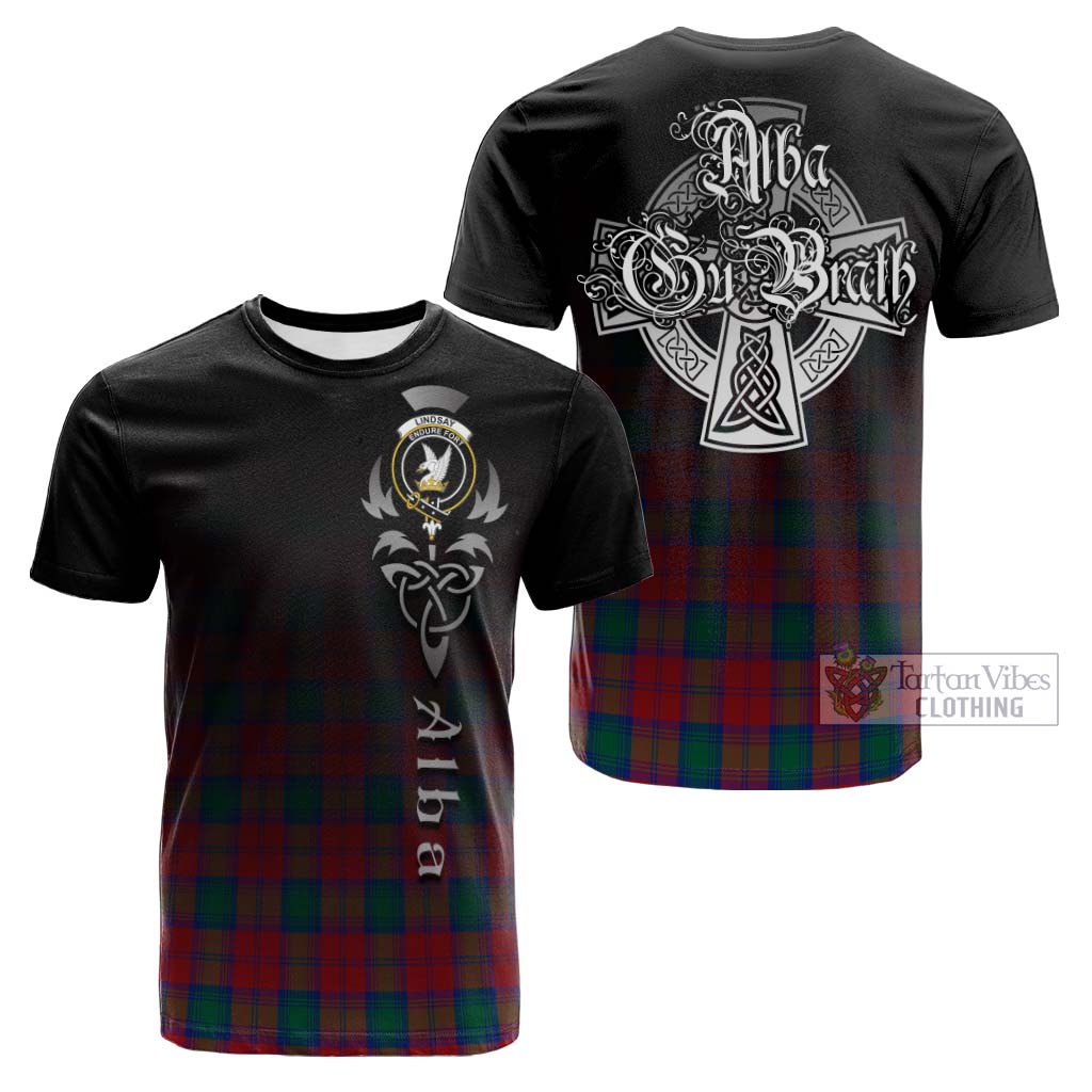 Tartan Vibes Clothing Lindsay Modern Tartan Cotton T-shirt Featuring Alba Gu Brath Family Crest Celtic Inspired