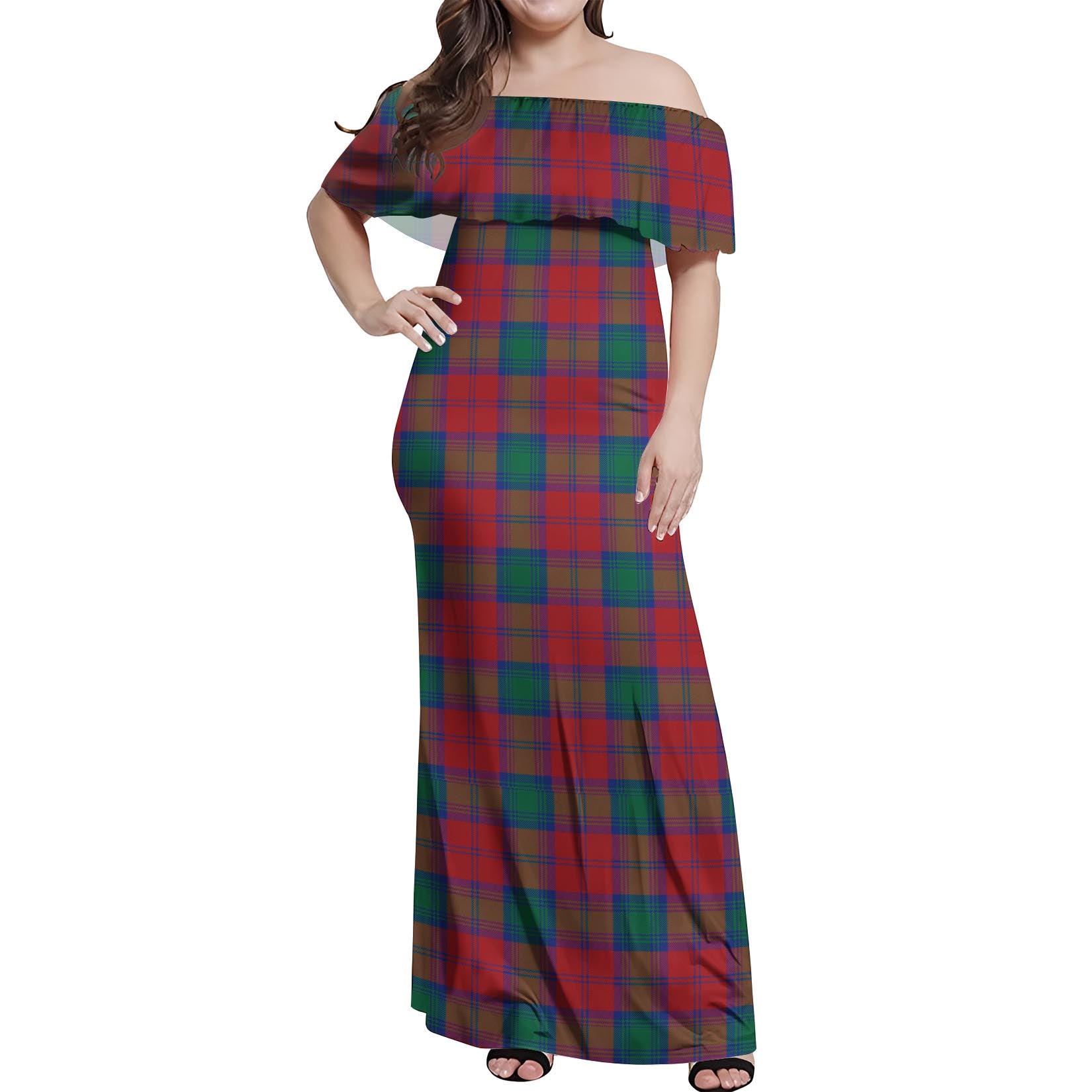 Lindsay Modern Tartan Off Shoulder Long Dress Women's Dress - Tartanvibesclothing