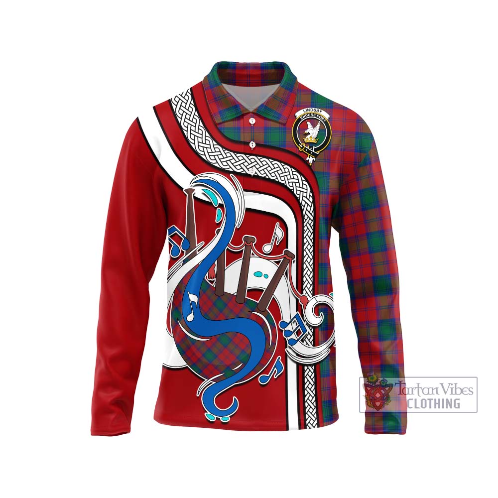 Tartan Vibes Clothing Lindsay Modern Tartan Long Sleeve Polo Shirt with Epic Bagpipe Style