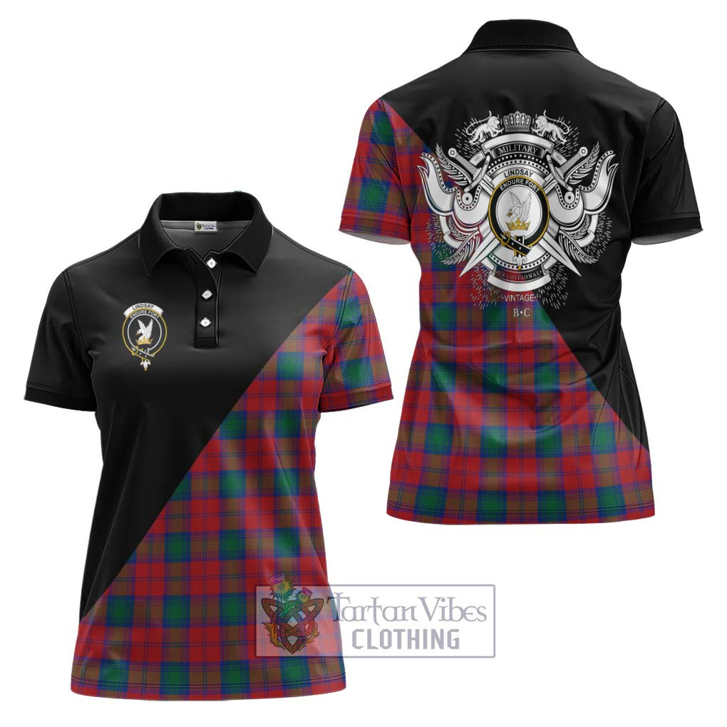 Lindsay Modern Tartan Women's Polo Shirt with Family Crest and Military Logo Style Women - Tartanvibesclothing Shop