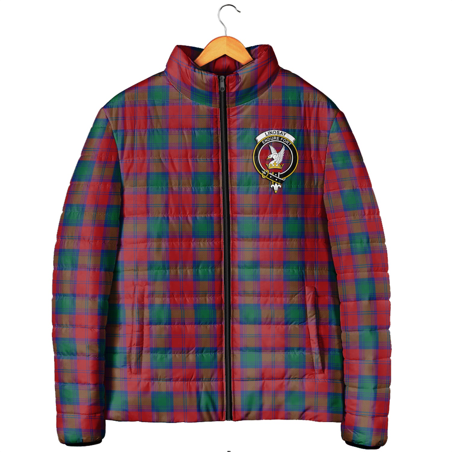 Lindsay Modern Tartan Padded Jacket with Family Crest - Tartanvibesclothing