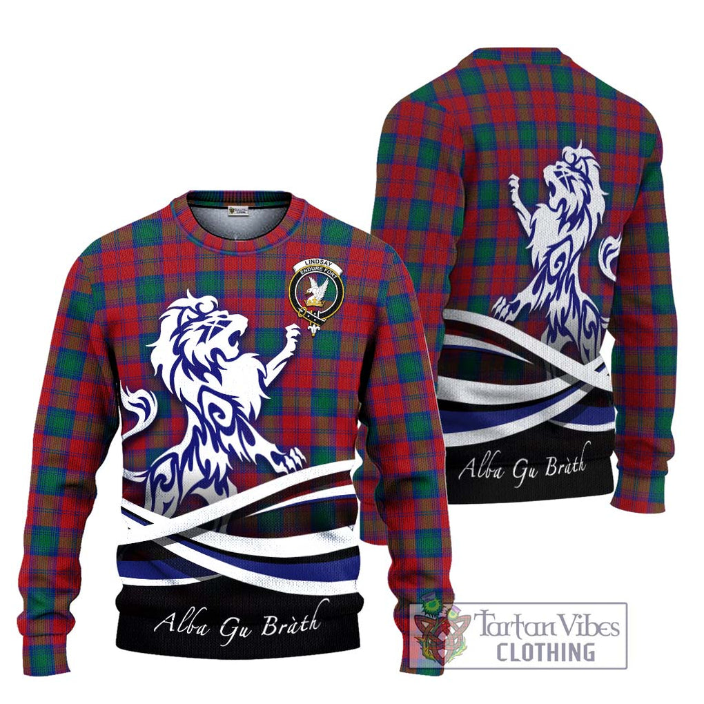 Lindsay Modern Tartan Knitted Sweater with Alba Gu Brath Regal Lion Emblem Unisex - Tartanvibesclothing Shop