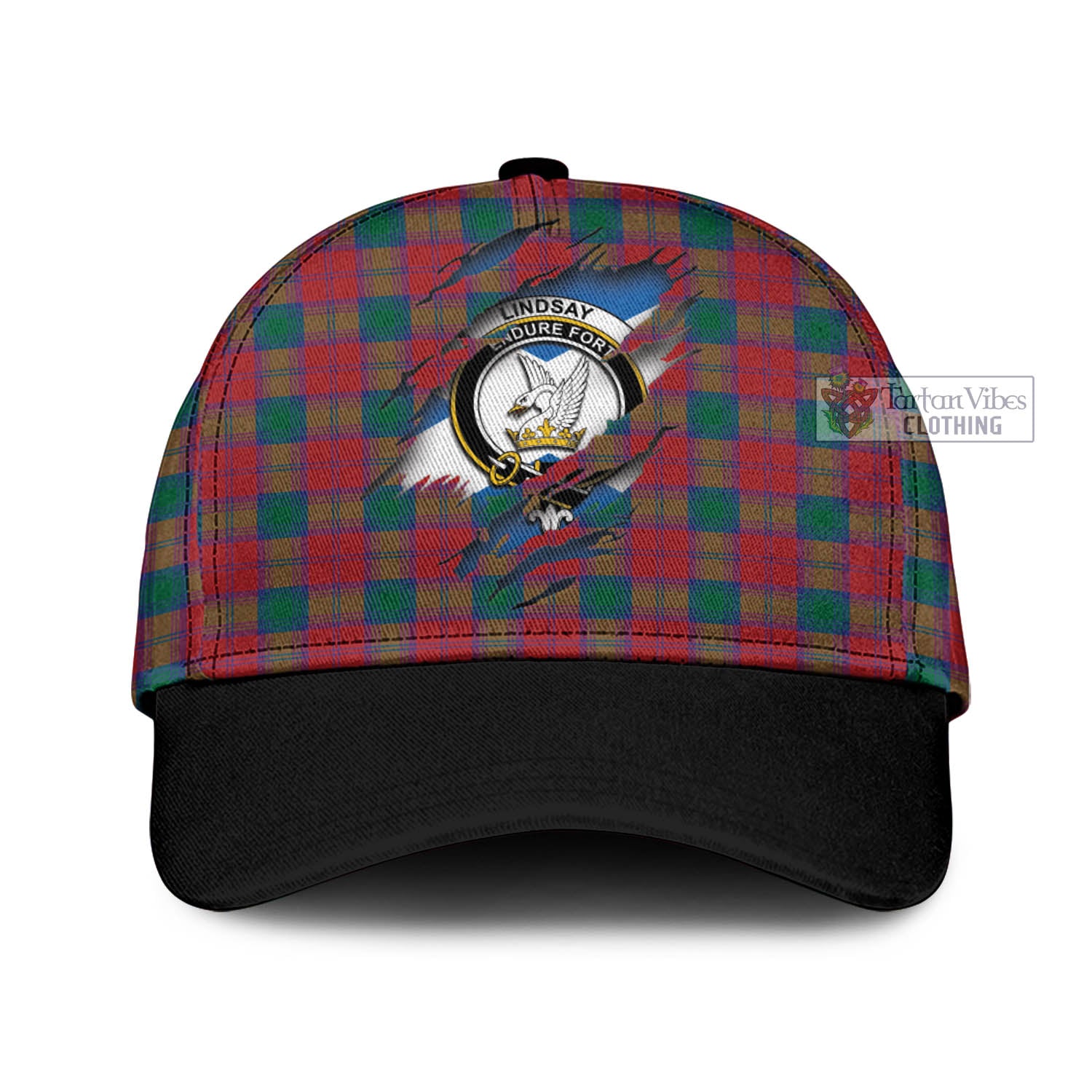 Tartan Vibes Clothing Lindsay Modern Tartan Classic Cap with Family Crest In Me Style