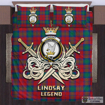 Lindsay Modern Tartan Bedding Set with Clan Crest and the Golden Sword of Courageous Legacy