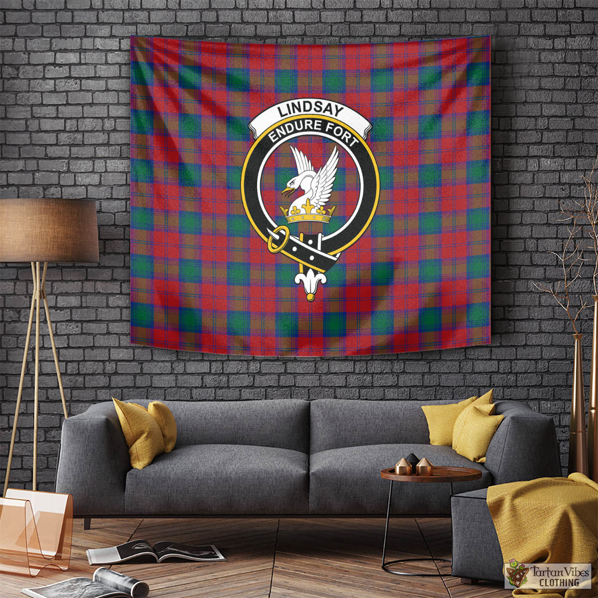 Tartan Vibes Clothing Lindsay Modern Tartan Tapestry Wall Hanging and Home Decor for Room with Family Crest