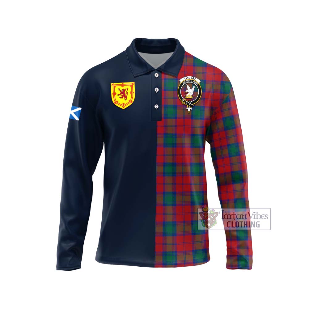 Tartan Vibes Clothing Lindsay Modern Tartan Long Sleeve Polo Shirt with Scottish Lion Royal Arm Half Style