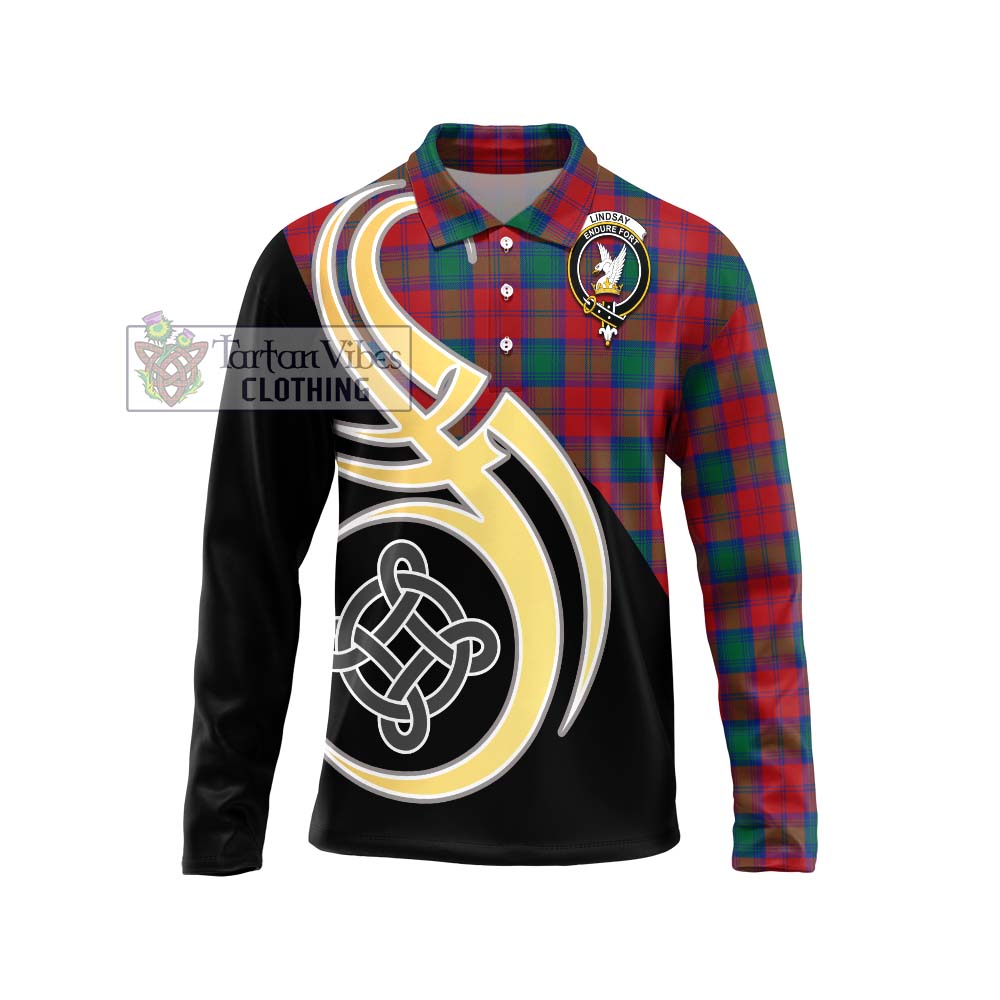 Tartan Vibes Clothing Lindsay Modern Tartan Long Sleeve Polo Shirt with Family Crest and Celtic Symbol Style