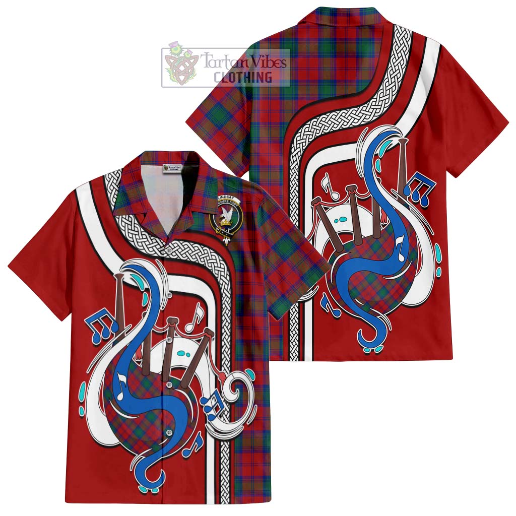 Tartan Vibes Clothing Lindsay Modern Tartan Short Sleeve Button Shirt with Epic Bagpipe Style