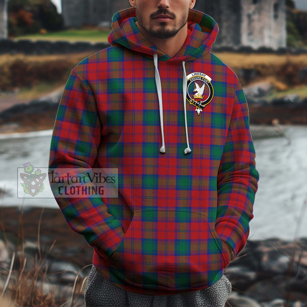 Lindsay Modern Tartan Cotton Hoodie with Family Crest Pullover Hoodie XS - Tartan Vibes Clothing