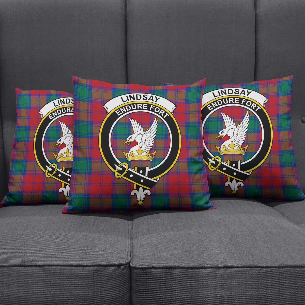 Lindsay Modern Tartan Pillow Cover with Family Crest Square Pillow Cover - Tartanvibesclothing