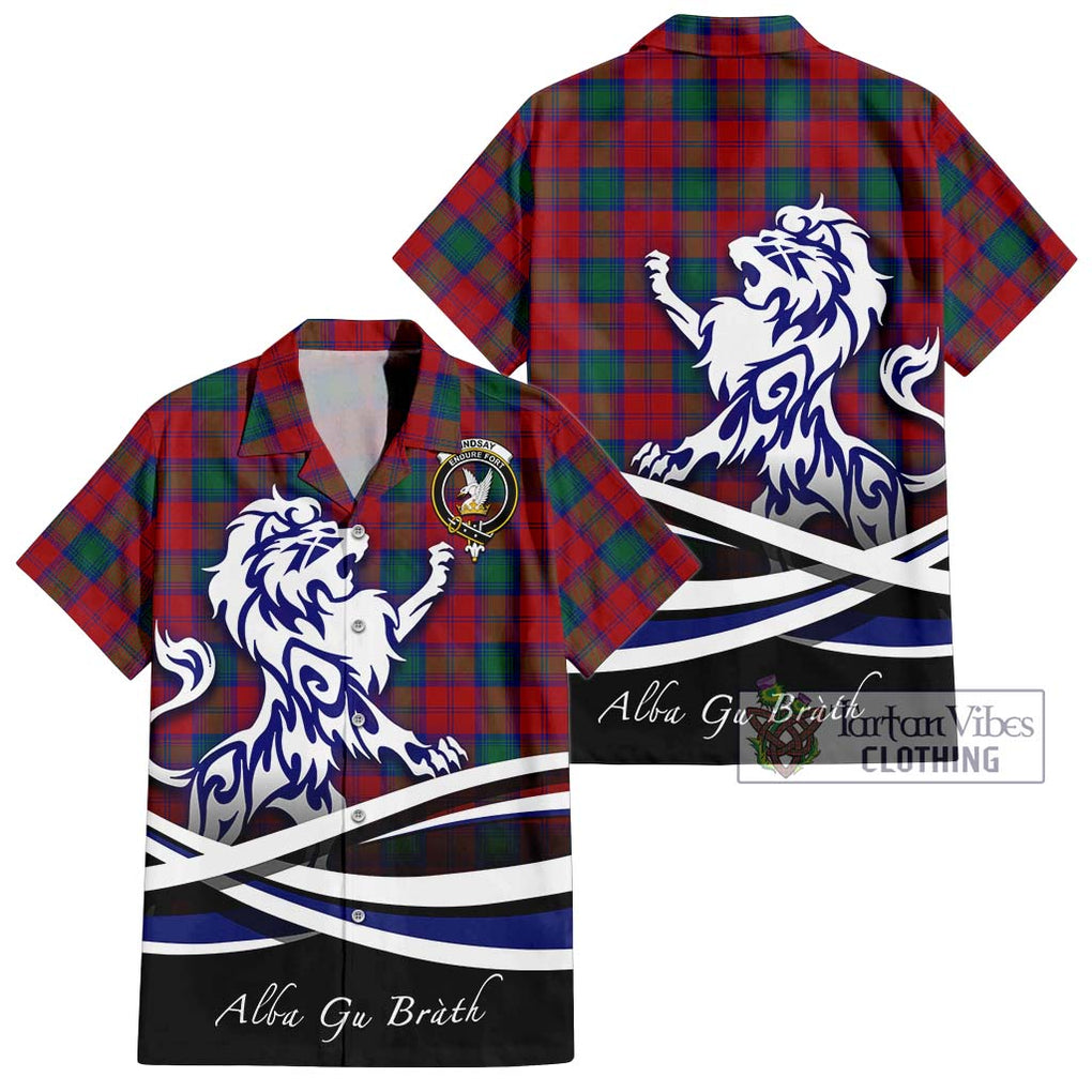 Lindsay Modern Tartan Short Sleeve Button Shirt with Alba Gu Brath Regal Lion Emblem Kid - Tartanvibesclothing Shop