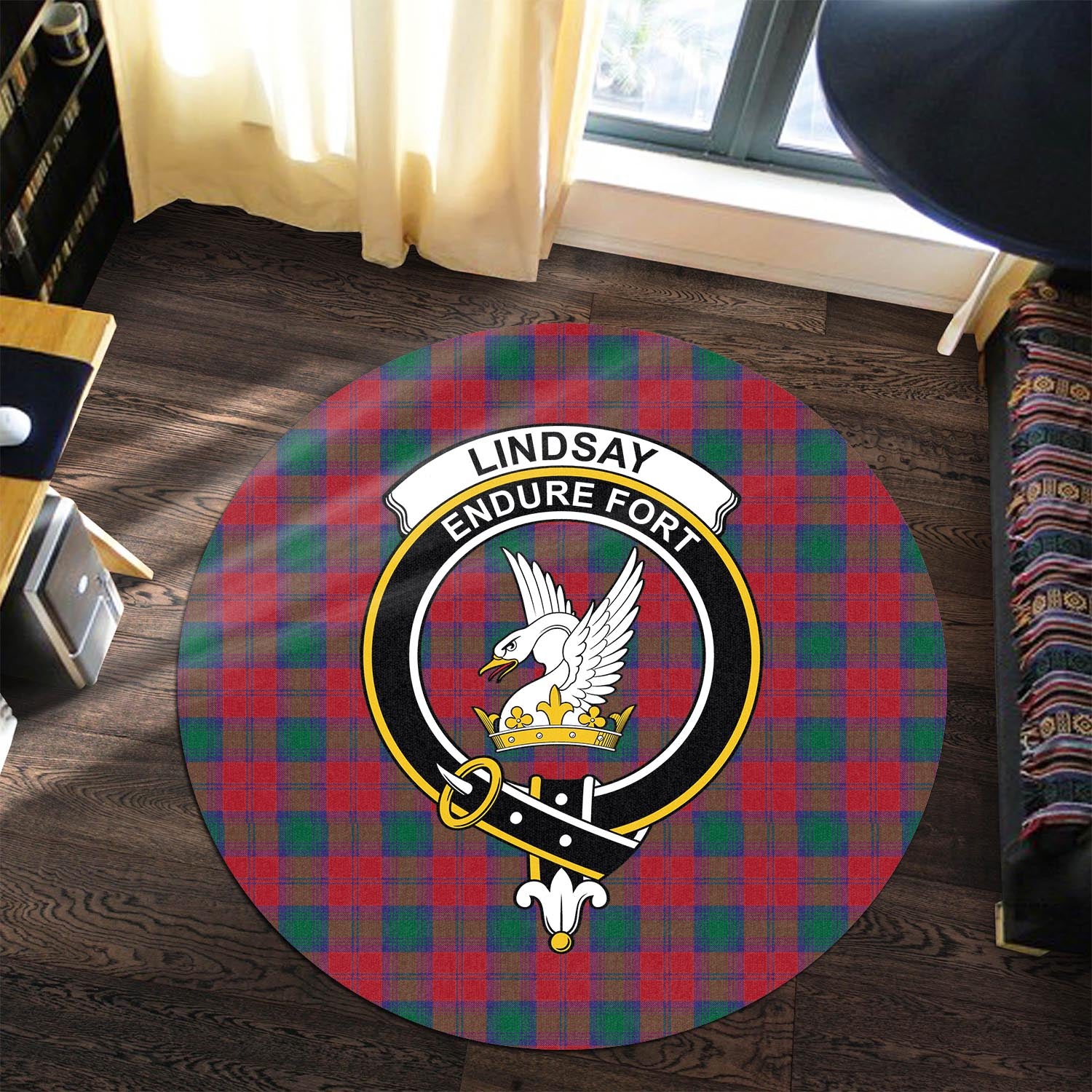 lindsay-modern-tartan-round-rug-with-family-crest