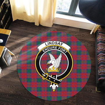 Lindsay Modern Tartan Round Rug with Family Crest