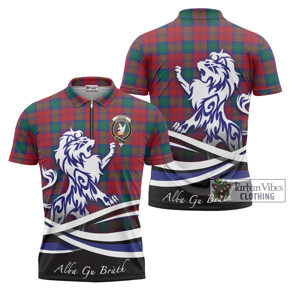 Lindsay Modern Tartan Zipper Polo Shirt with Alba Gu Brath Regal Lion Emblem Unisex - Tartanvibesclothing Shop