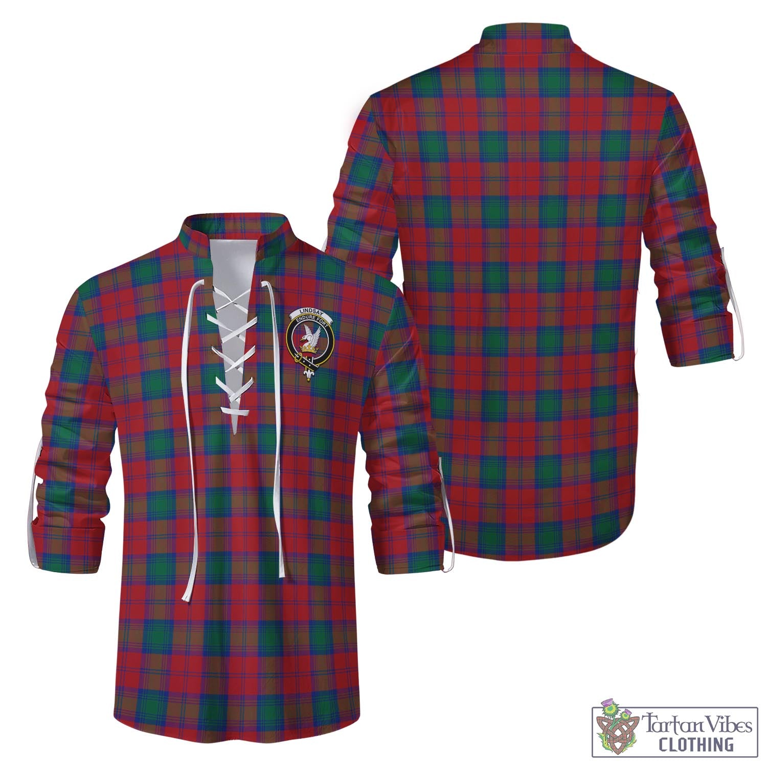 Tartan Vibes Clothing Lindsay Modern Tartan Men's Scottish Traditional Jacobite Ghillie Kilt Shirt with Family Crest