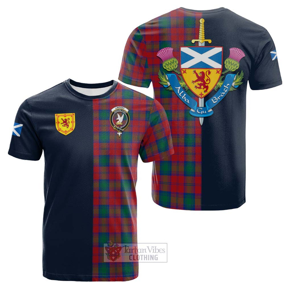 Tartan Vibes Clothing Lindsay Modern Tartan Cotton T-shirt with Scottish Lion Royal Arm Half Style