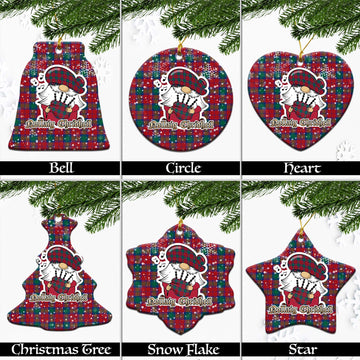 Lindsay Modern Tartan Christmas Ceramic Ornaments with Scottish Gnome Playing Bagpipes