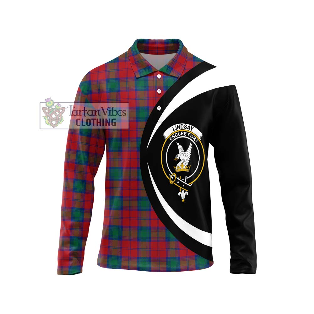 Tartan Vibes Clothing Lindsay Modern Tartan Long Sleeve Polo Shirt with Family Crest Circle Style