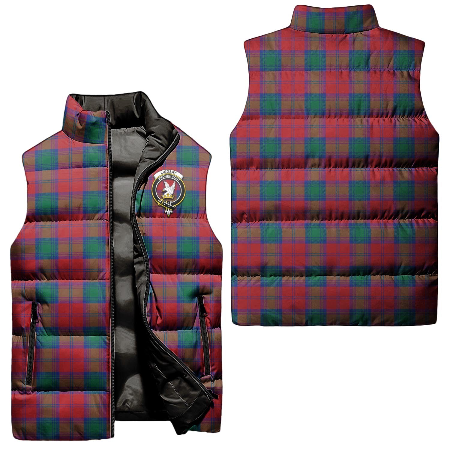 Lindsay Modern Tartan Sleeveless Puffer Jacket with Family Crest Unisex - Tartanvibesclothing