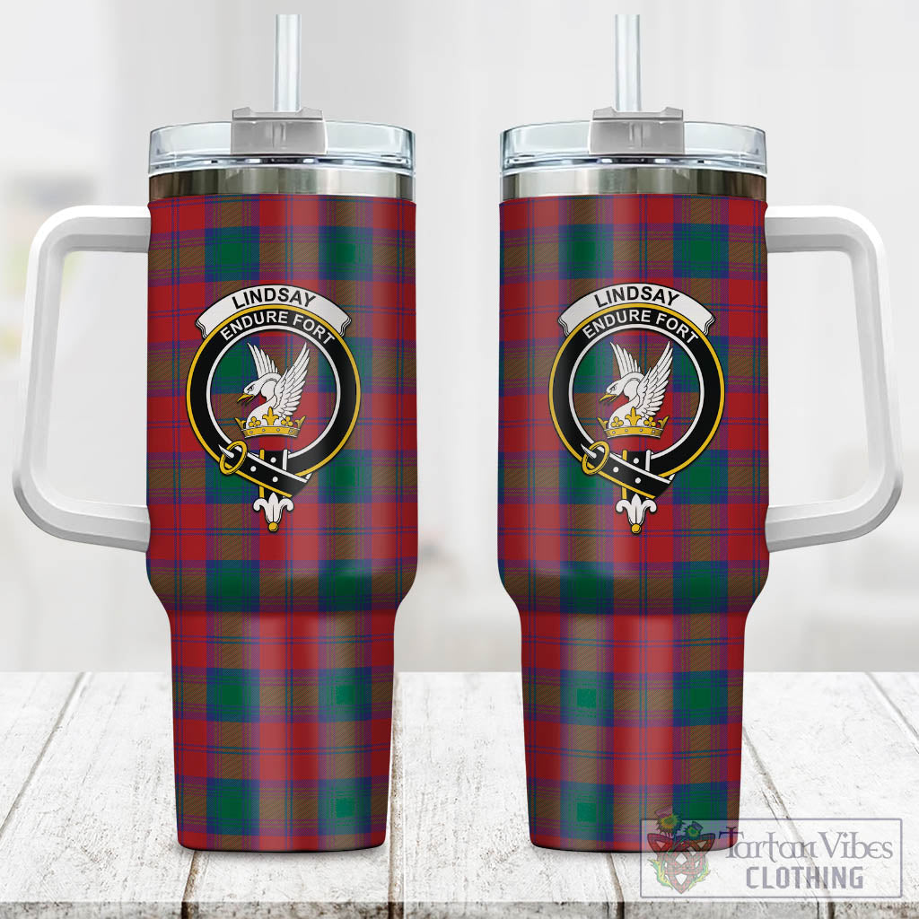 Tartan Vibes Clothing Lindsay Modern Tartan and Family Crest Tumbler with Handle