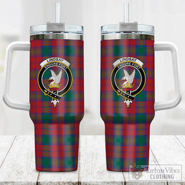 Lindsay Modern Tartan and Family Crest Tumbler with Handle