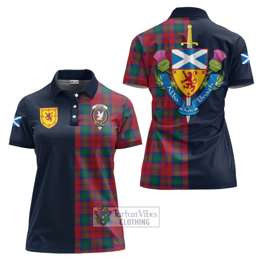 Tartan Vibes Clothing Lindsay Modern Tartan Women's Polo Shirt with Scottish Lion Royal Arm Half Style