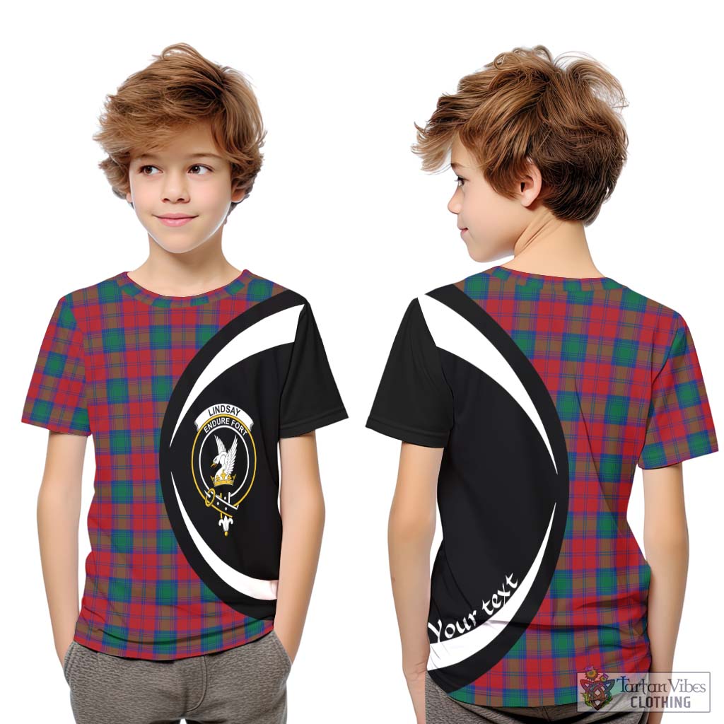 Tartan Vibes Clothing Lindsay Modern Tartan Kid T-Shirt with Family Crest Circle Style