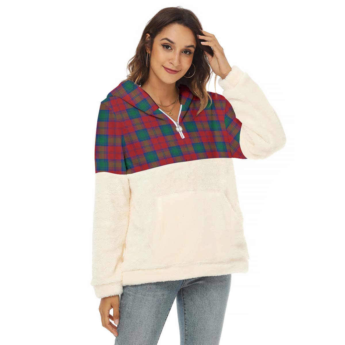 Lindsay Modern Tartan Women's Borg Fleece Hoodie With Half Zip Female - Tartan Vibes Clothing