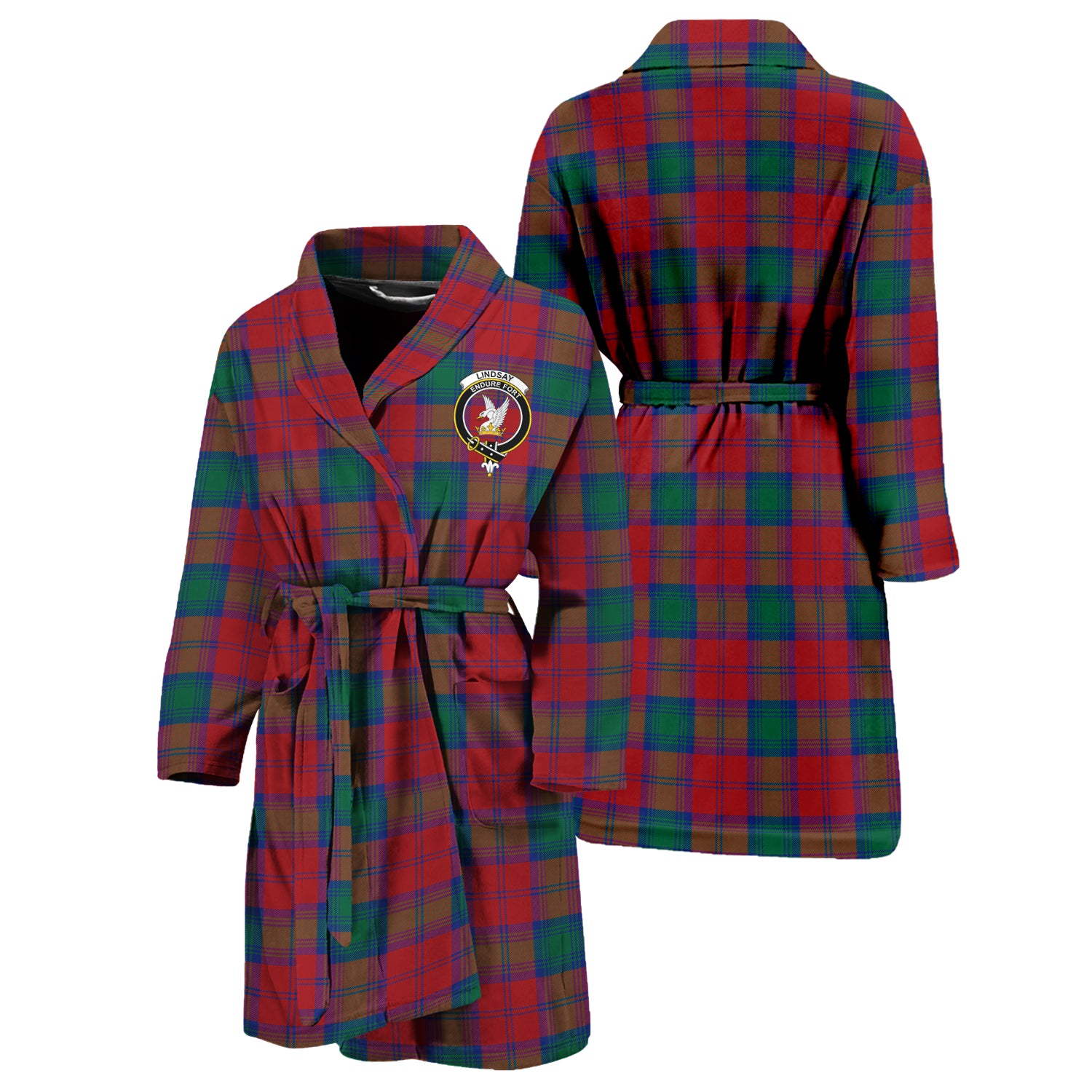 Lindsay Modern Tartan Bathrobe with Family Crest Unisex S - Tartan Vibes Clothing