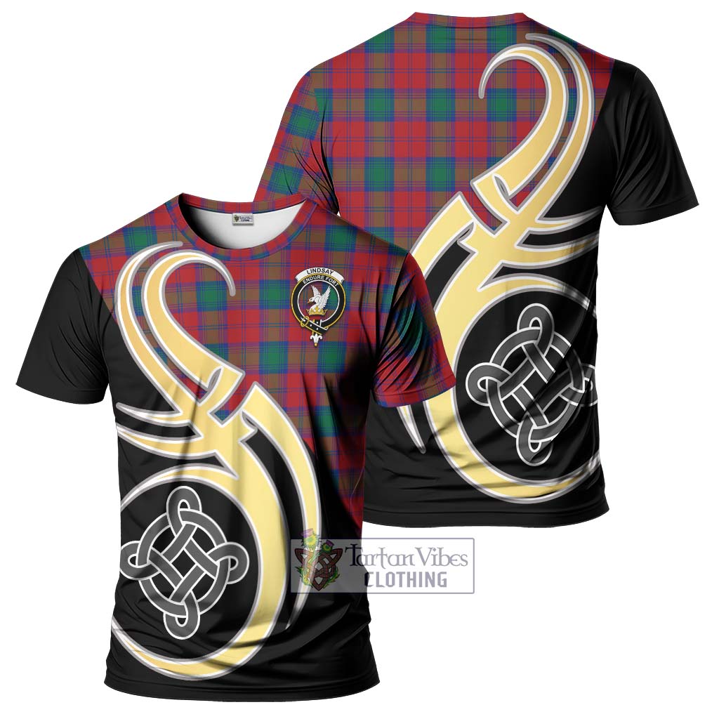 Tartan Vibes Clothing Lindsay Modern Tartan T-Shirt with Family Crest and Celtic Symbol Style