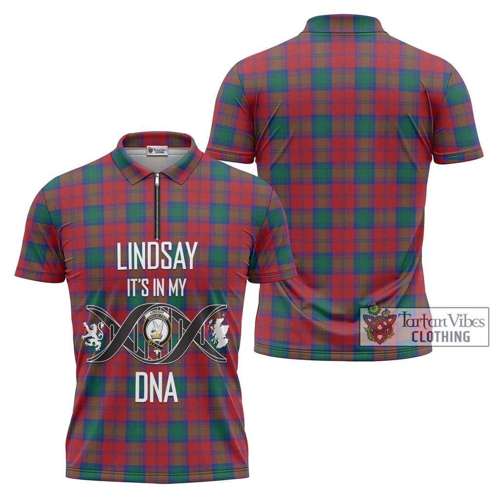 Lindsay Modern Tartan Zipper Polo Shirt with Family Crest DNA In Me Style Unisex - Tartanvibesclothing Shop