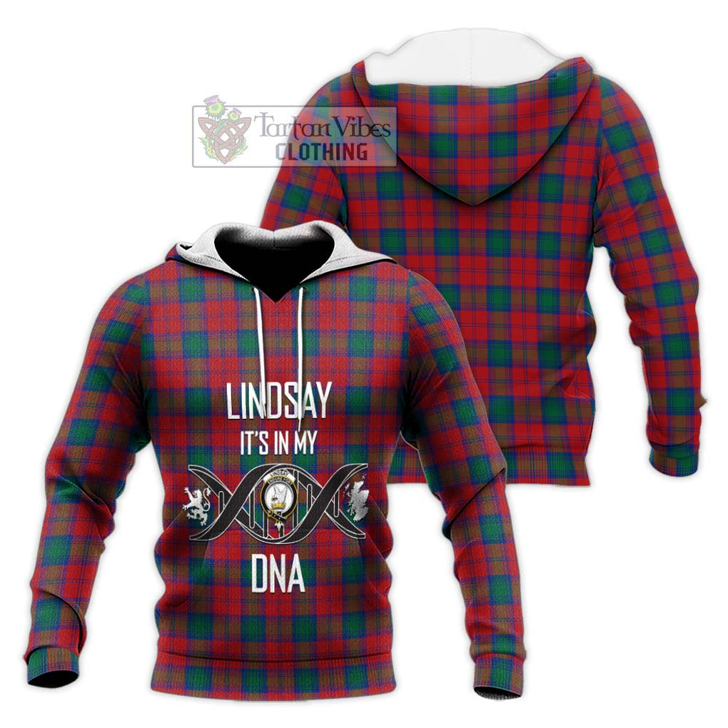 Lindsay Modern Tartan Knitted Hoodie with Family Crest DNA In Me Style Unisex Knitted Pullover Hoodie - Tartanvibesclothing Shop