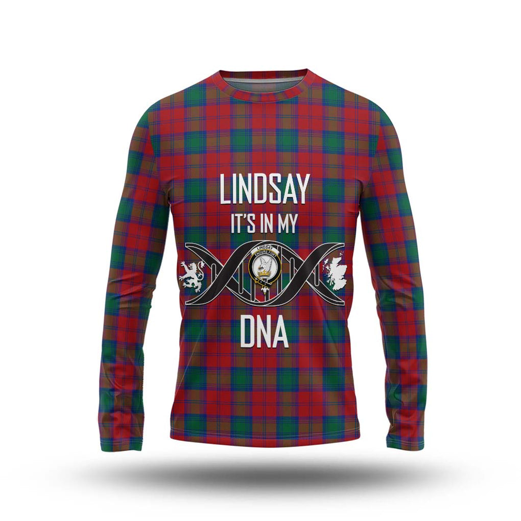 Lindsay Modern Tartan Long Sleeve T-Shirt with Family Crest DNA In Me Style Unisex - Tartanvibesclothing Shop