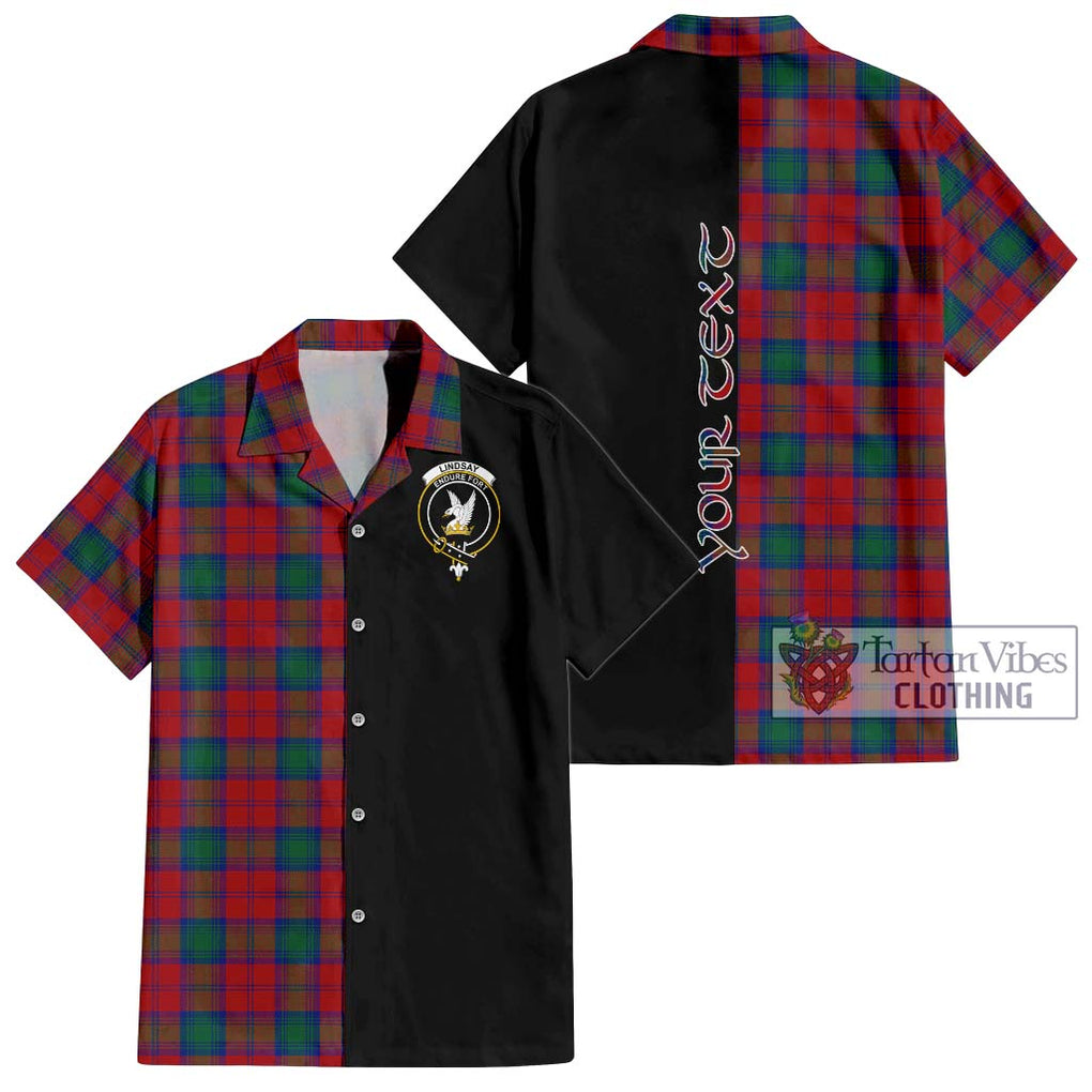 Lindsay Modern Tartan Short Sleeve Button Shirt with Family Crest and Half Of Me Style Kid - Tartanvibesclothing Shop