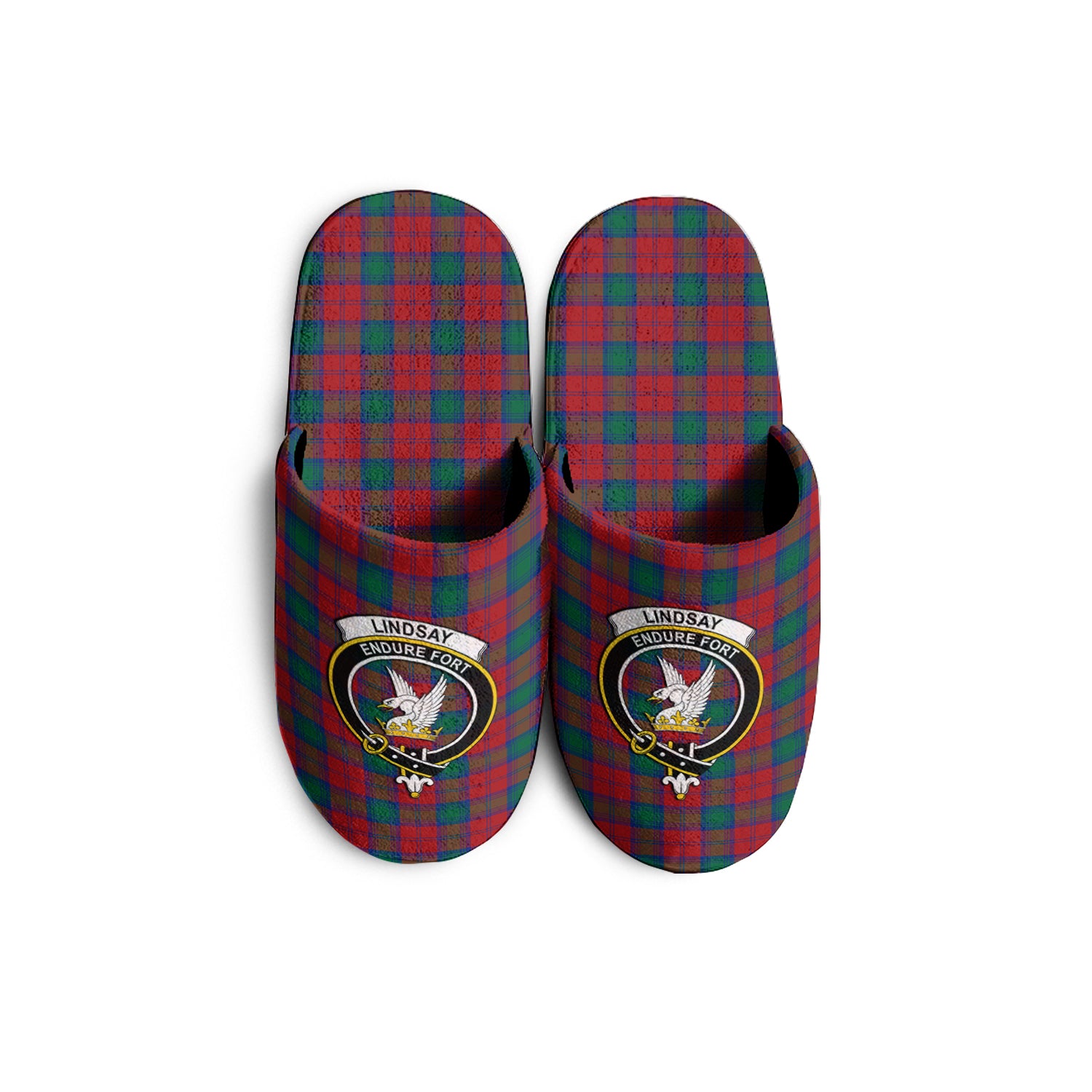 Lindsay Modern Tartan Home Slippers with Family Crest - Tartanvibesclothing