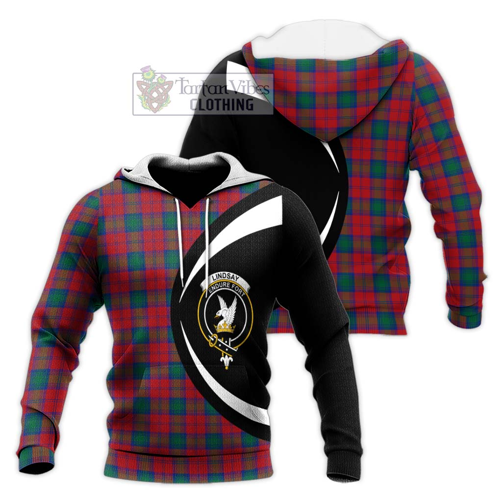 Tartan Vibes Clothing Lindsay Modern Tartan Knitted Hoodie with Family Crest Circle Style