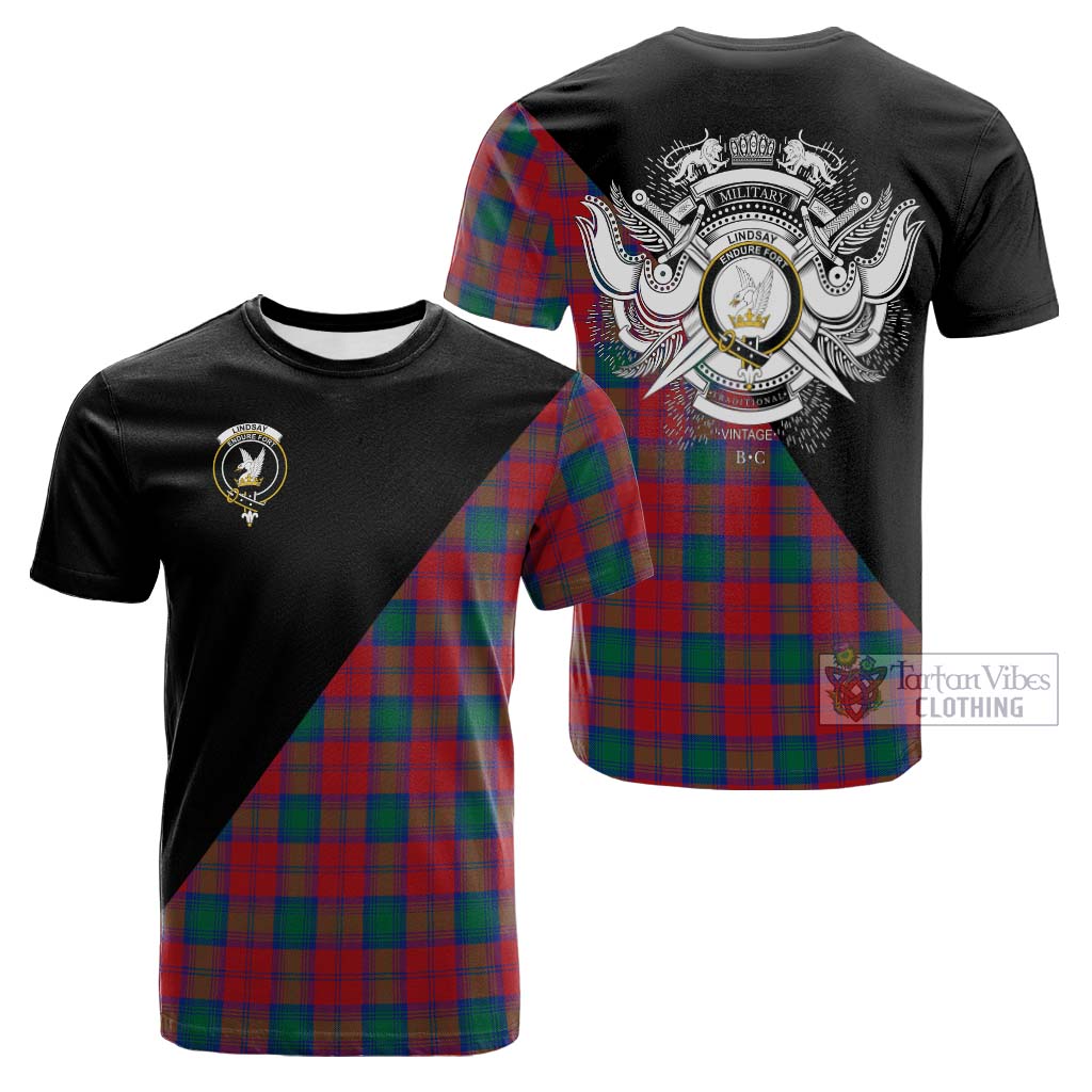 Tartan Vibes Clothing Lindsay Modern Tartan Cotton T-shirt with Family Crest and Military Logo Style