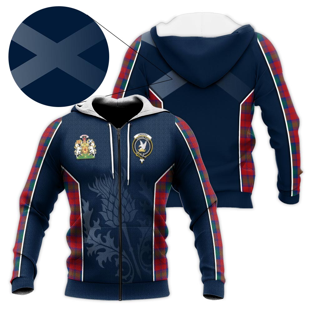 Tartan Vibes Clothing Lindsay Modern Tartan Knitted Hoodie with Family Crest and Scottish Thistle Vibes Sport Style