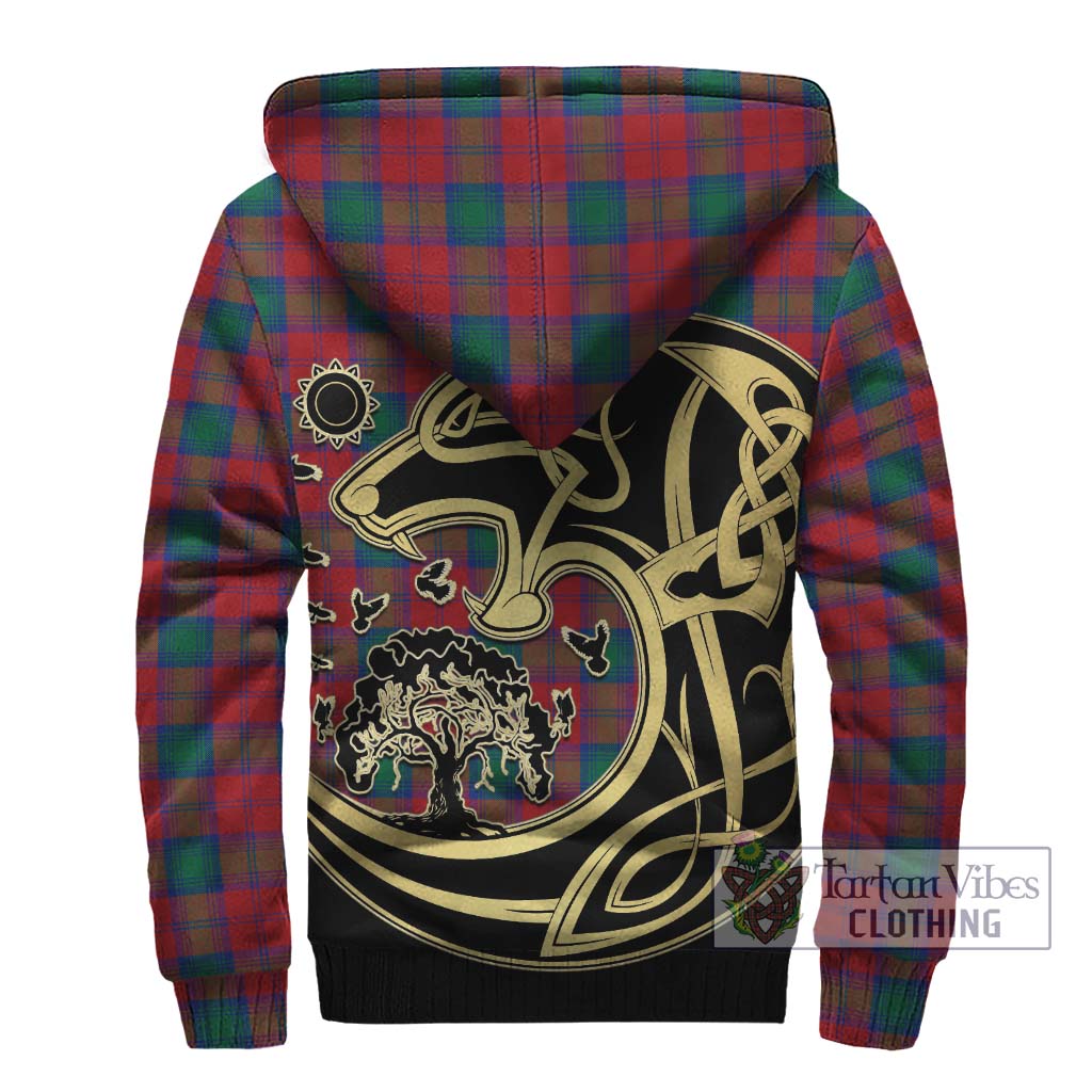 Tartan Vibes Clothing Lindsay Modern Tartan Sherpa Hoodie with Family Crest Celtic Wolf Style