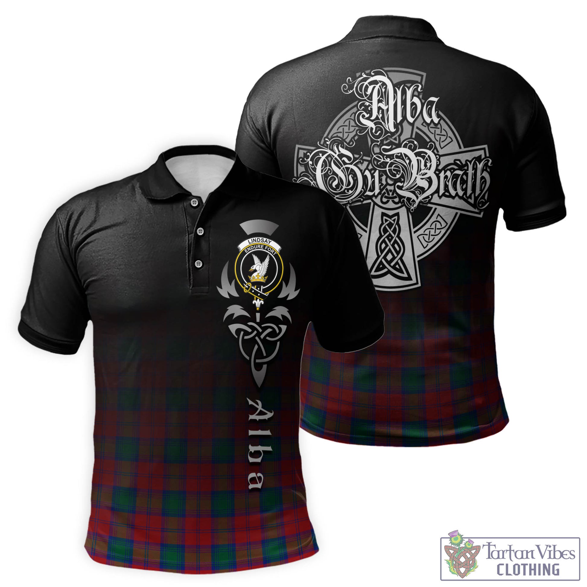 Tartan Vibes Clothing Lindsay Modern Tartan Polo Shirt Featuring Alba Gu Brath Family Crest Celtic Inspired