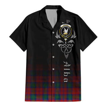 Lindsay Modern Tartan Short Sleeve Button Up Shirt Featuring Alba Gu Brath Family Crest Celtic Inspired