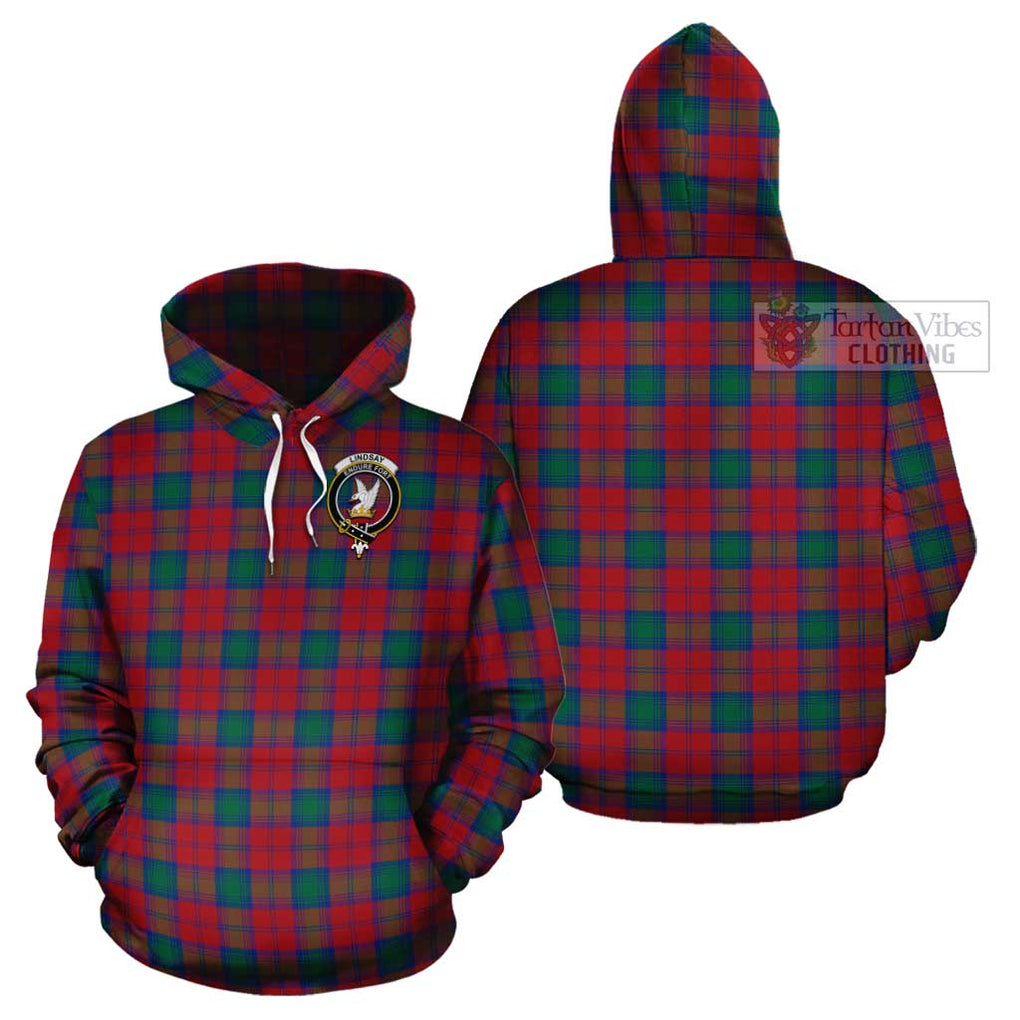 Lindsay Modern Tartan Cotton Hoodie with Family Crest Pullover Hoodie - Tartan Vibes Clothing